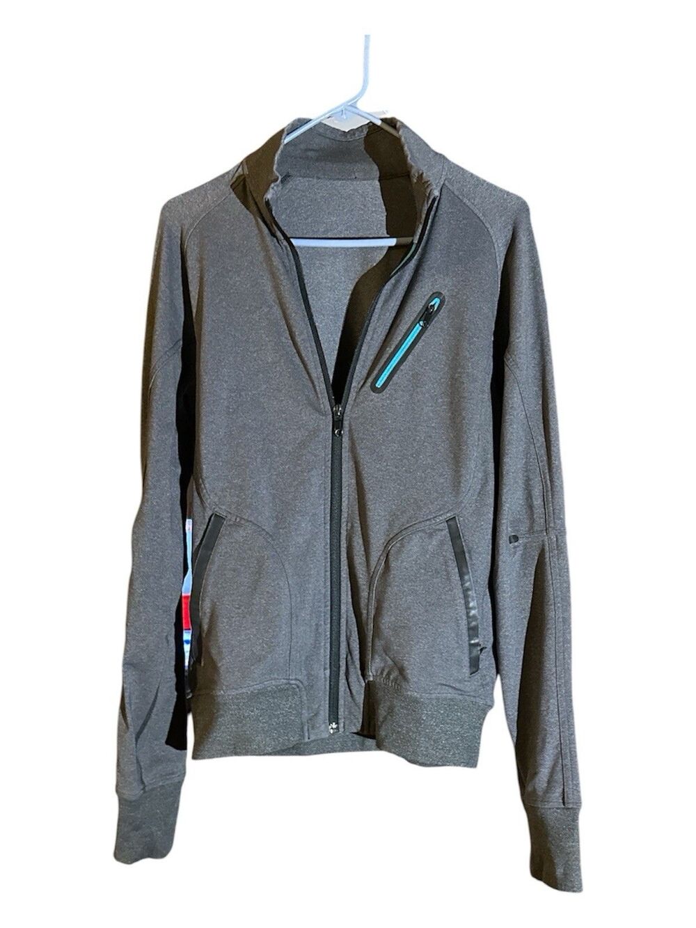 Lululemon Mens Sz M Trainer Jacket Gray Heathered Aqua Zipper Full High Neck